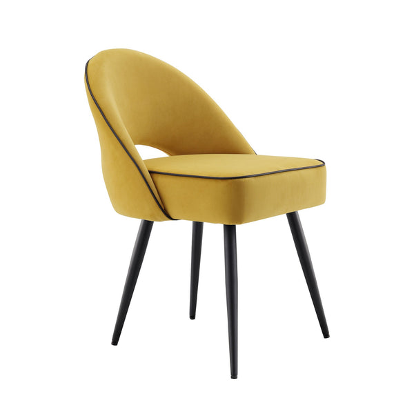 Oakley Set of 2 Mustard Yellow Velvet Upholstered Dining Chairs with Piping