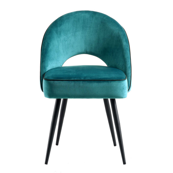 Oakley Set of 2 Teal Velvet Upholstered Dining Chairs with Contrast Piping