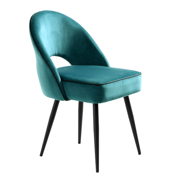 Oakley Set of 2 Teal Velvet Upholstered Dining Chairs with Contrast Piping