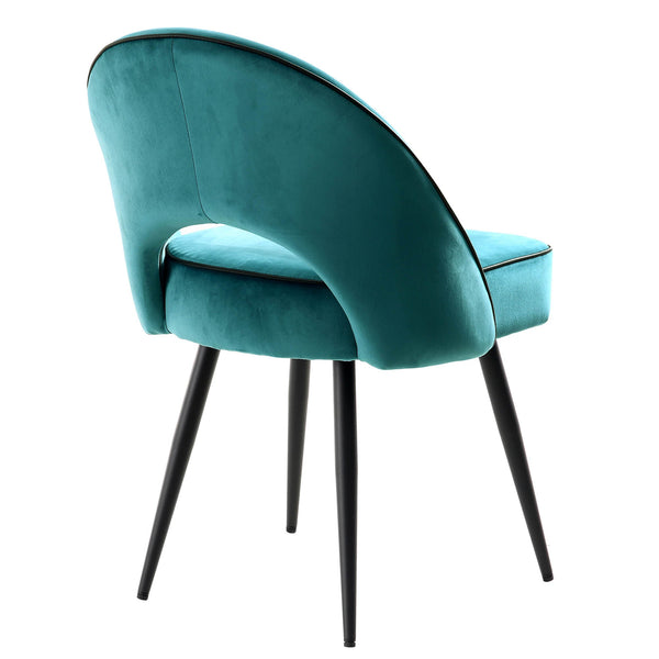 Oakley Set of 2 Teal Velvet Upholstered Dining Chairs with Contrast Piping