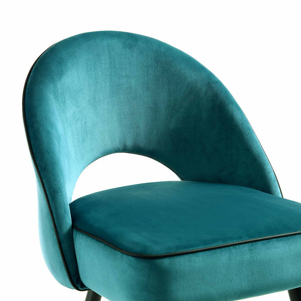 Oakley Set of 2 Teal Velvet Upholstered Dining Chairs with Contrast Piping