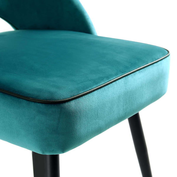 Oakley Set of 2 Teal Velvet Upholstered Dining Chairs with Contrast Piping