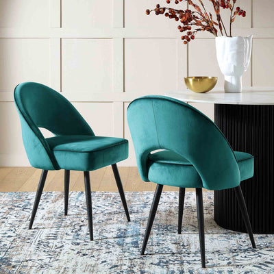 Oakley Set of 2 Teal Velvet Upholstered Dining Chairs with Contrast Piping