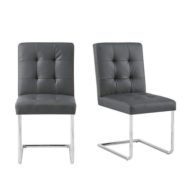Keyston Set of 2 Dark Grey PU Leather Upholstered Dining Chairs with Chrome Legs