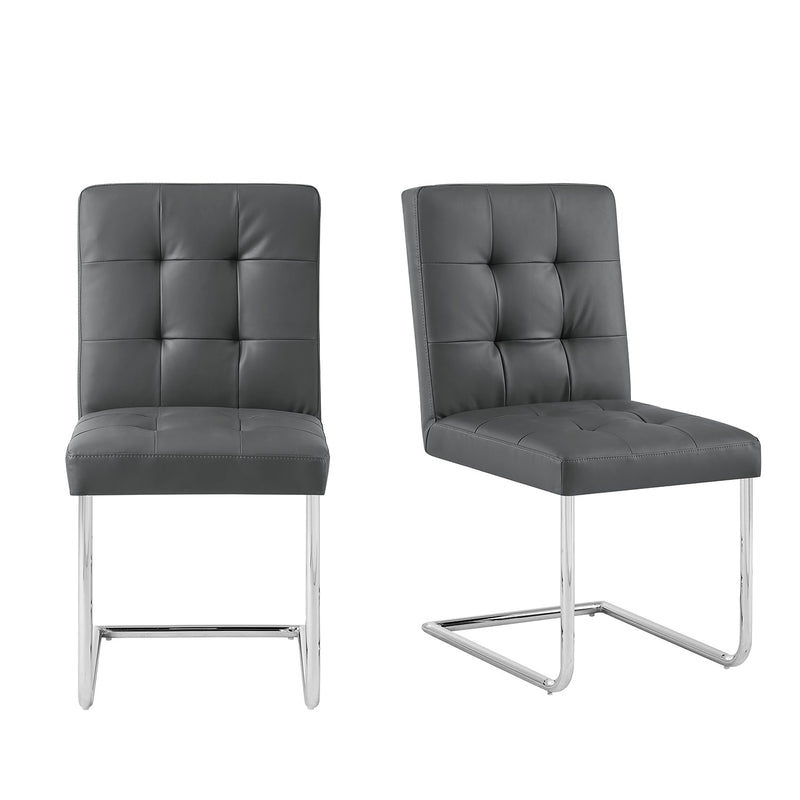 Keyston Set of 2 Dark Gray PU Leather Upholstered Dining Chairs with Chrome Legs