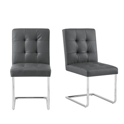 Keyston Set of 2 Dark Gray PU Leather Upholstered Dining Chairs with Chrome Legs