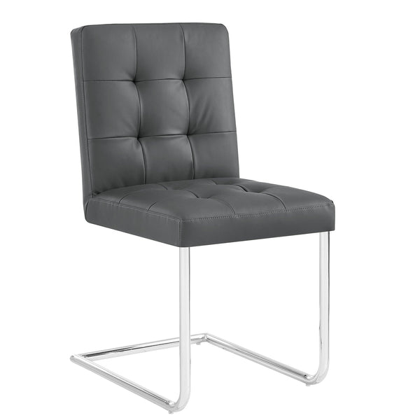 Keyston Set of 2 Dark Gray PU Leather Upholstered Dining Chairs with Chrome Legs
