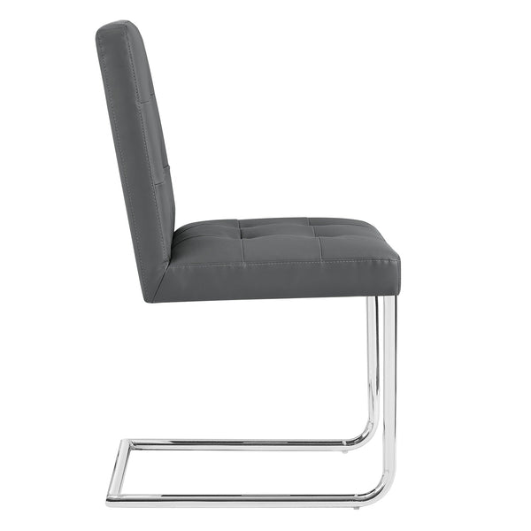Keyston Set of 2 Dark Gray PU Leather Upholstered Dining Chairs with Chrome Legs