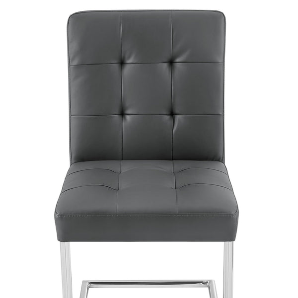 Keyston Set of 2 Dark Gray PU Leather Upholstered Dining Chairs with Chrome Legs