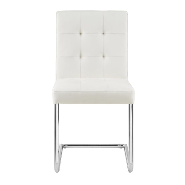 Keyston Set of 2 Cream White PU Leather Upholstered Dining Chairs with Chrome Legs