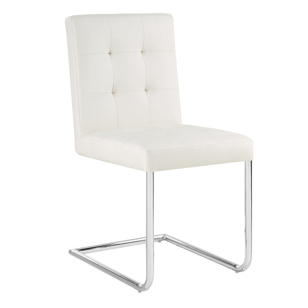 Keyston Set of 2 Cream White PU Leather Upholstered Dining Chairs with Chrome Legs