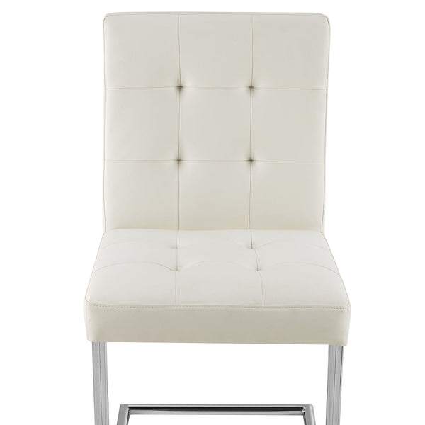 Keyston Set of 2 Cream White PU Leather Upholstered Dining Chairs with Chrome Legs