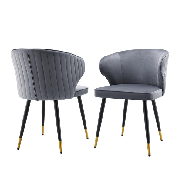 Langham Set of 2 Gray Velvet Upholstered Carver Dining Chairs