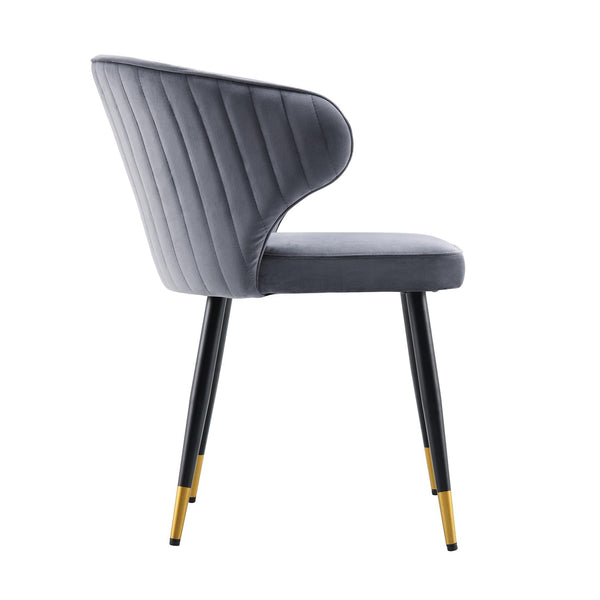 Langham Set of 2 Gray Velvet Upholstered Carver Dining Chairs