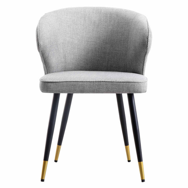 Langham Set of 2 Gray Woven Fabric Carver Dining Chairs with Fluted Back