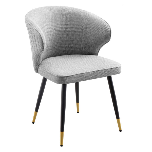 Langham Set of 2 Gray Woven Fabric Carver Dining Chairs with Fluted Back