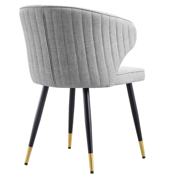 Langham Set of 2 Gray Woven Fabric Carver Dining Chairs with Fluted Back