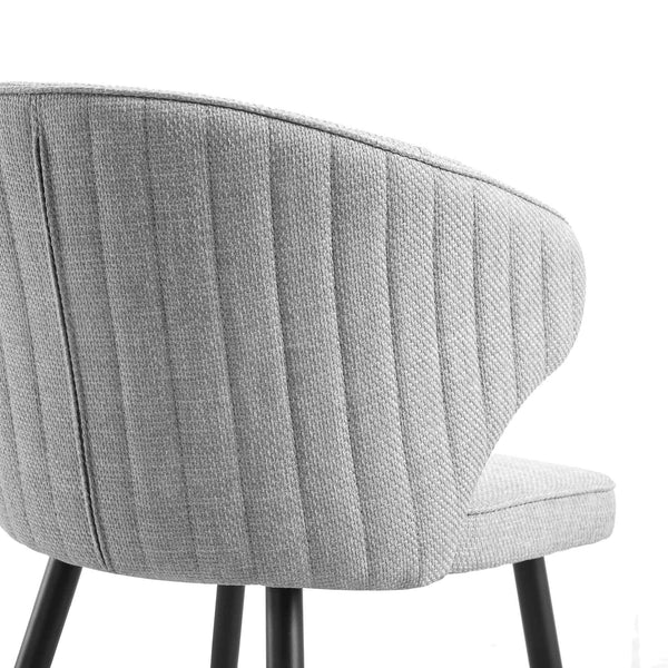 Langham Set of 2 Gray Woven Fabric Carver Dining Chairs with Fluted Back