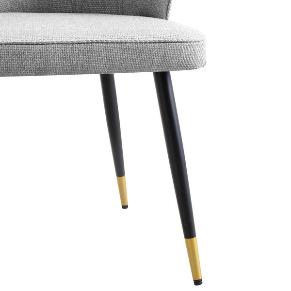 Langham Set of 2 Gray Woven Fabric Carver Dining Chairs with Fluted Back