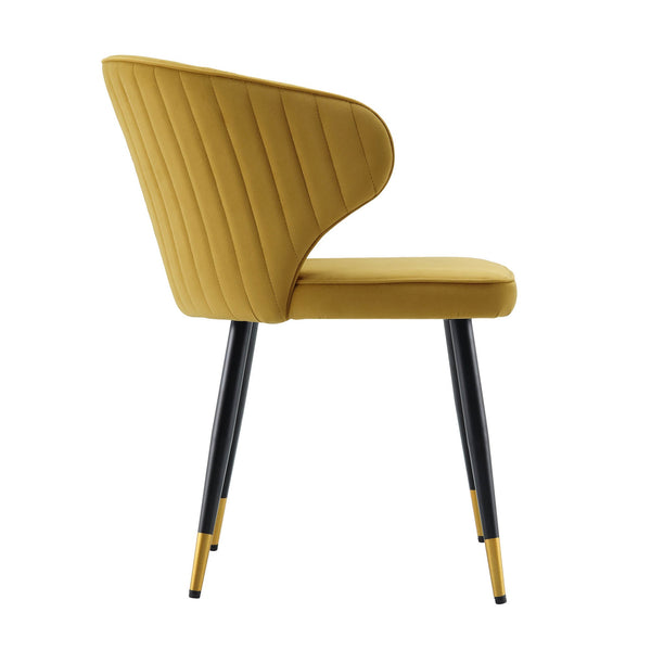 Langham Set of 2 Mustard Velvet Upholstered Carver Dining Chairs