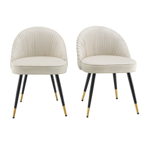 Miyae Set of 2 Pleated Champange Velvet Upholstered Dining Chairs