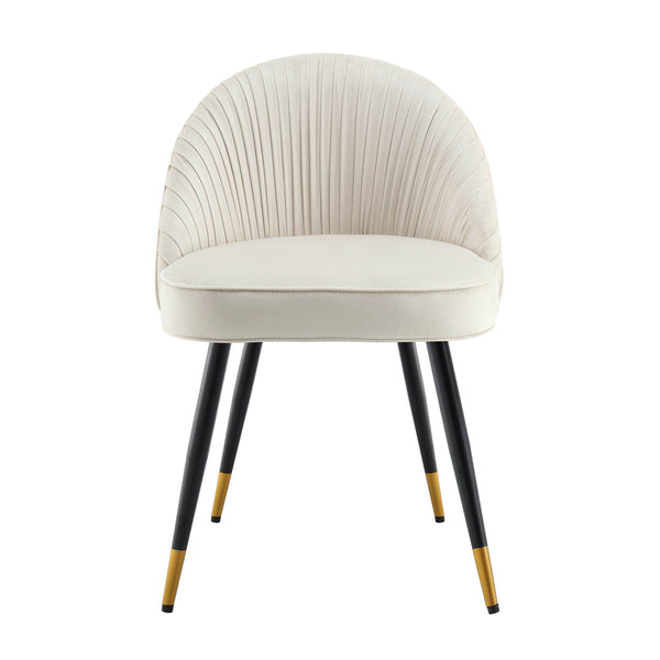 Miyae Set of 2 Pleated Champange Velvet Upholstered Dining Chairs