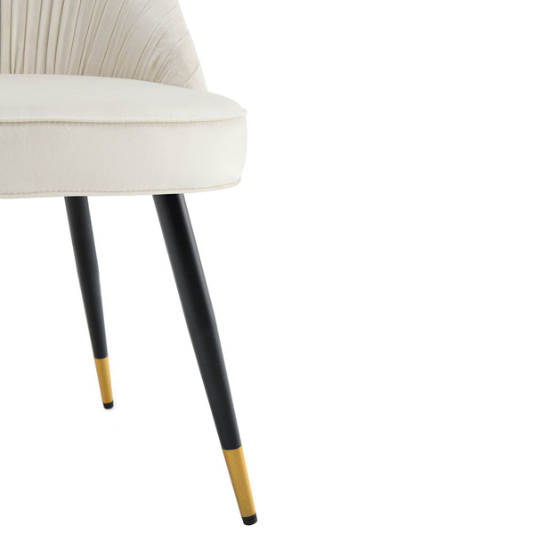 Miyae Set of 2 Pleated Champange Velvet Upholstered Dining Chairs