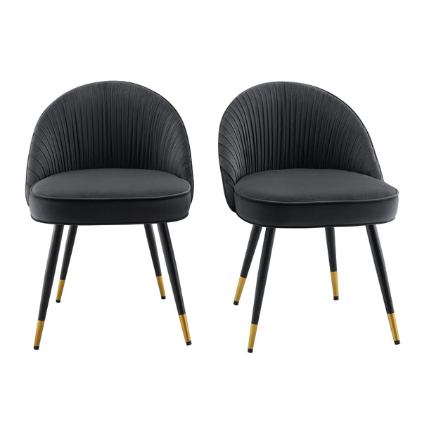 Miyae Set of 2 Pleated Charcoal Velvet Upholstered Dining Chairs