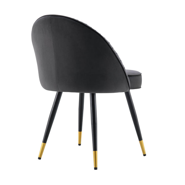 Miyae Set of 2 Pleated Charcoal Velvet Upholstered Dining Chairs