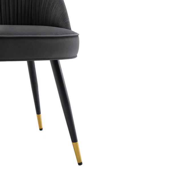Miyae Set of 2 Pleated Charcoal Velvet Upholstered Dining Chairs