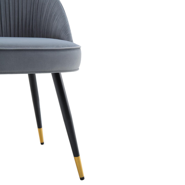 Miyae Set of 2 Pleated Light Gray Velvet Upholstered Dining Chairs