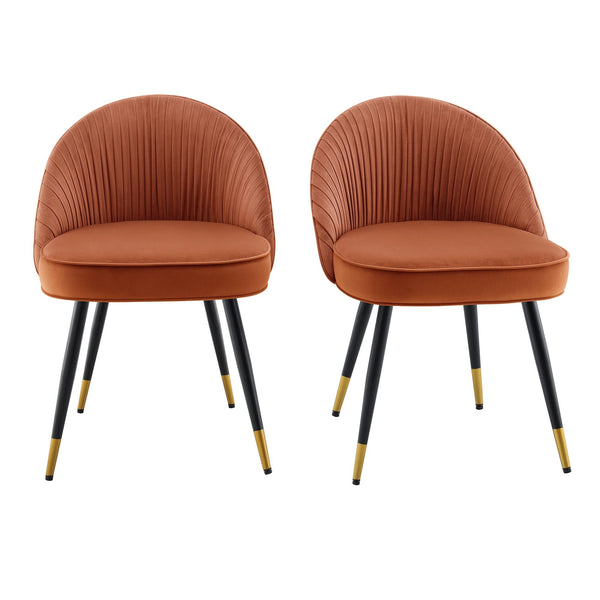 Miyae Set of 2 Pleated Burnt Orange Velvet Upholstered Dining Chairs