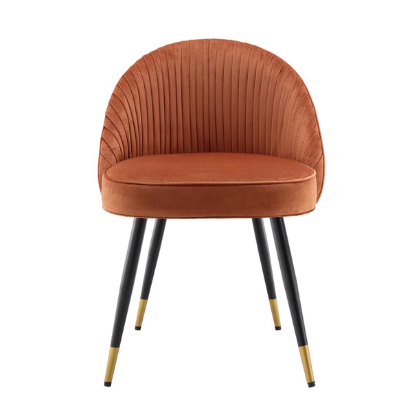Miyae Set of 2 Pleated Burnt Orange Velvet Upholstered Dining Chairs