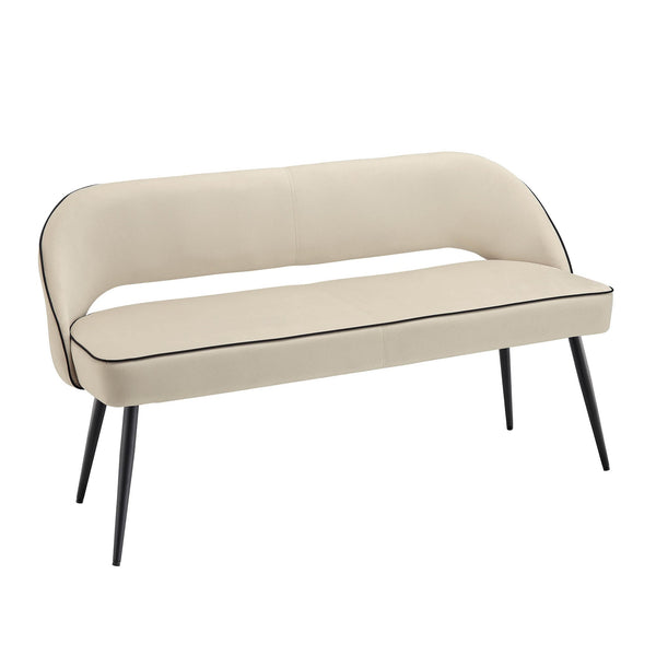 Oakley Champagne Velvet Upholstered 3 Seater Dining Bench with Contrast Piping