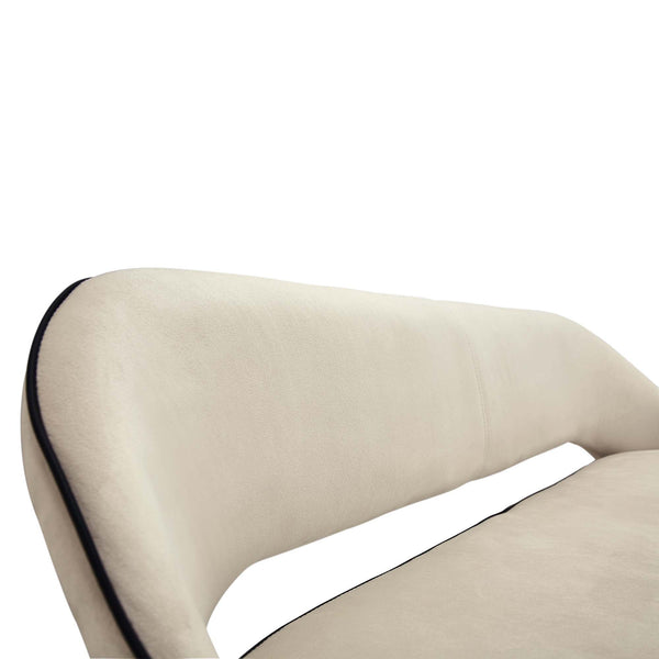 Oakley Champagne Velvet Upholstered 3 Seater Dining Bench with Contrast Piping