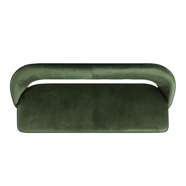 Oakley Dark Green Velvet Upholstered 3 Seater Dining Bench with Contrast Piping
