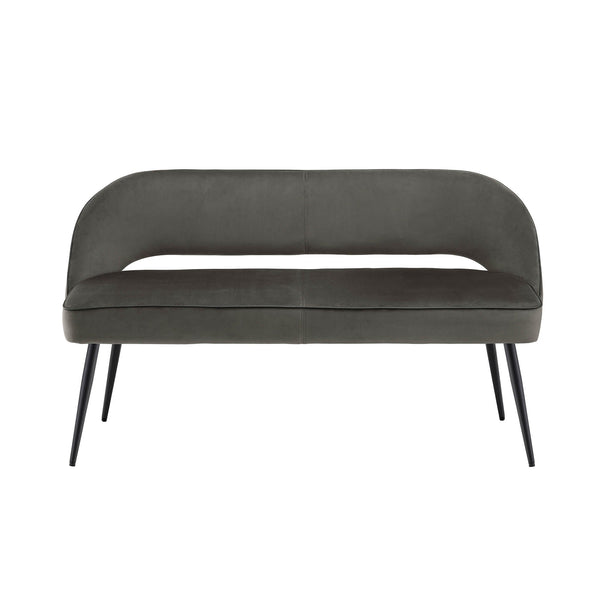 Oakley Dark Gray Velvet Upholstered 3 Seater Dining Bench with Contrast Piping