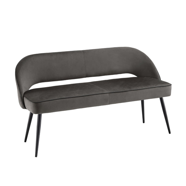 Oakley Dark Gray Velvet Upholstered 3 Seater Dining Bench with Contrast Piping