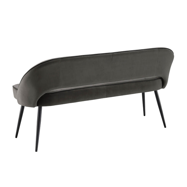 Oakley Dark Gray Velvet Upholstered 3 Seater Dining Bench with Contrast Piping