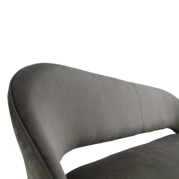 Oakley Dark Gray Velvet Upholstered 3 Seater Dining Bench with Contrast Piping