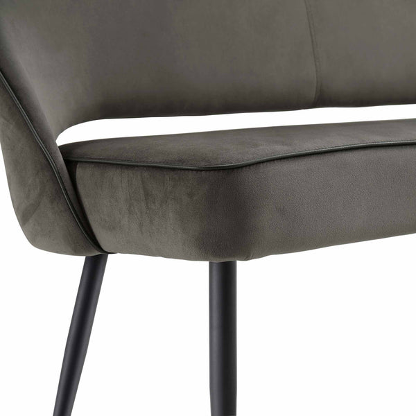 Oakley Dark Gray Velvet Upholstered 3 Seater Dining Bench with Contrast Piping