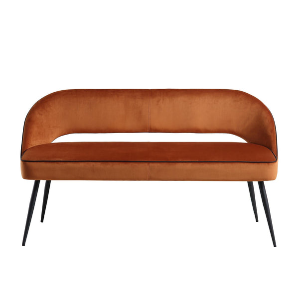 Oakley Orange Velvet Upholstered 3 Seater Dining Bench with Contrast Piping