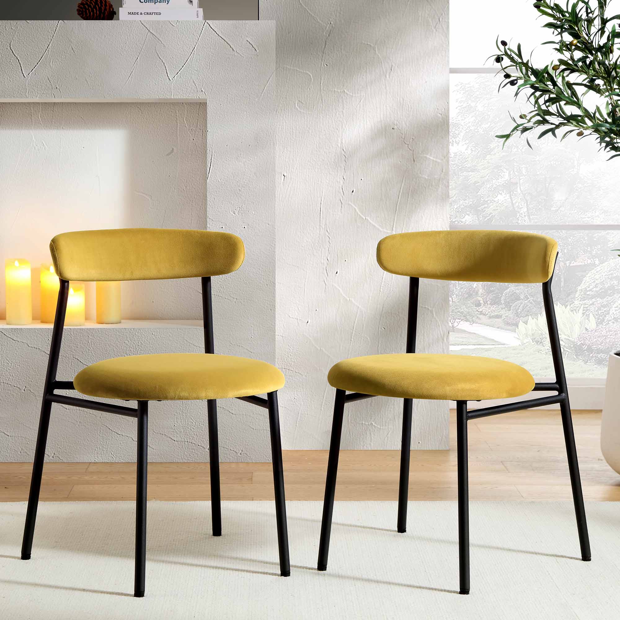 Donna Set of Mustard Yellow Velvet Dining Chairs