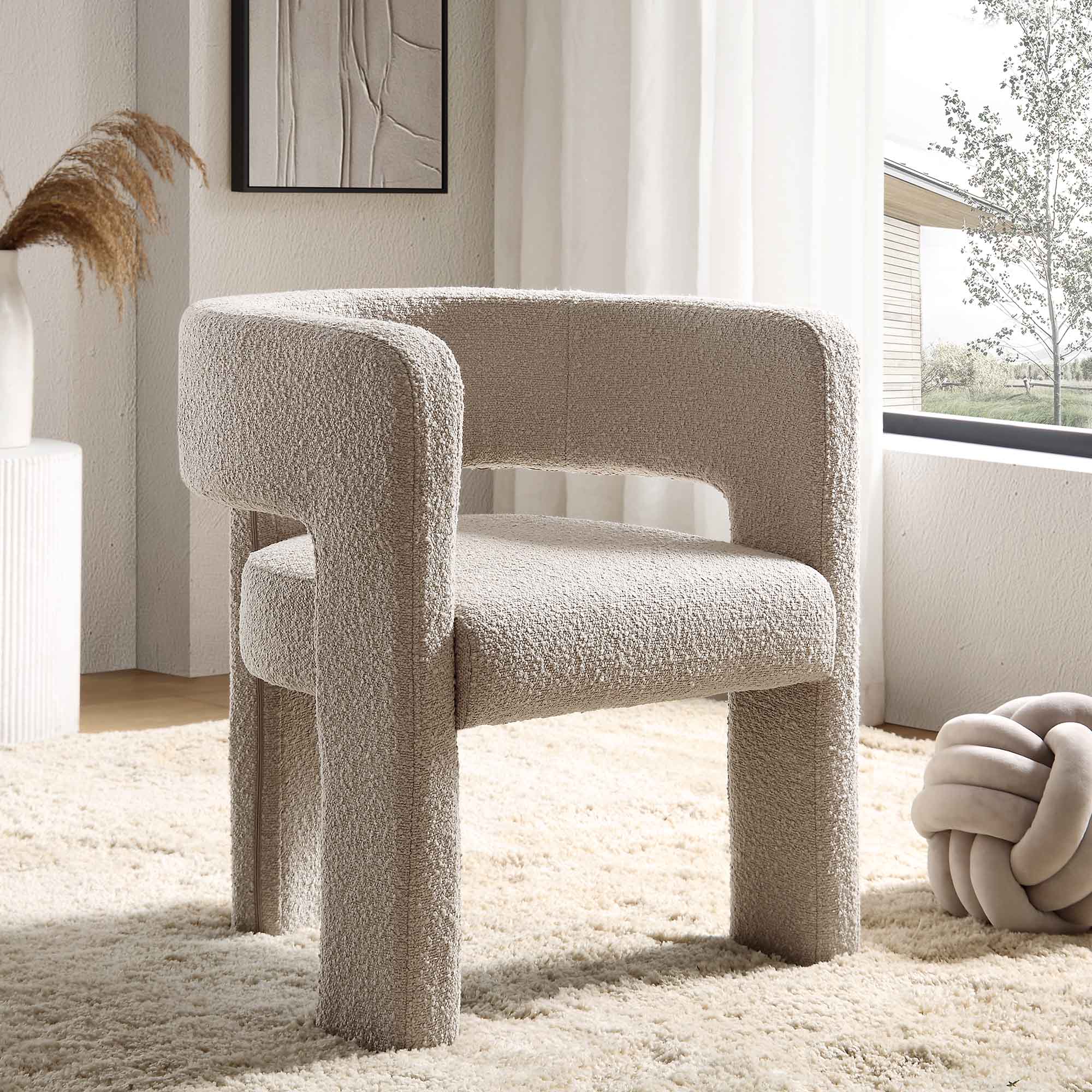 Greenwich Light Taupe Boucle Dining Chair - Main Image