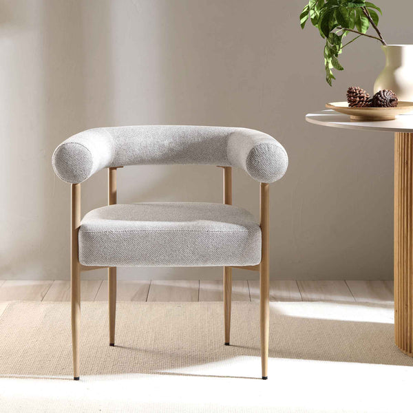 Fulbourn Beige Woven Dining Chair with Natural Wood Effect Legs