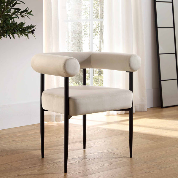 Fulbourn Champagne Velvet Dining Chair with Black Legs