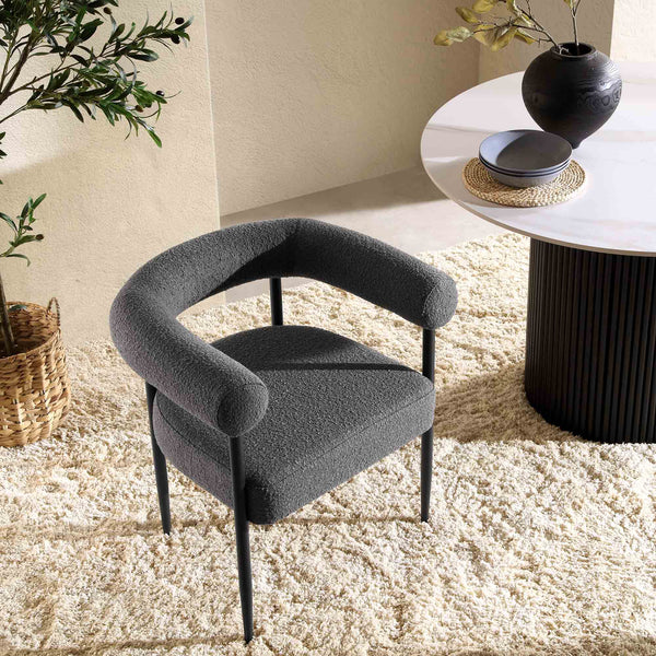 Fulbourn Charcoal Boucle Dining Chair with Black Metal Legs