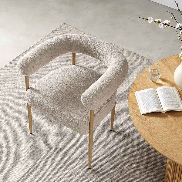 Fulbourn Taupe Boucle Dining Chair with Natural Wood Effect Legs