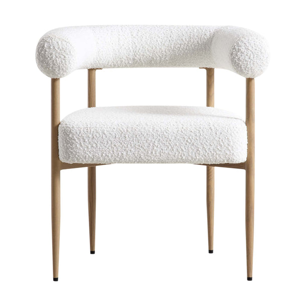 Fulbourn White Boucle Dining Chair with Natural Wood Effect Legs