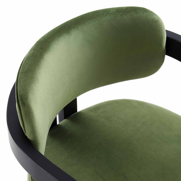 Stanford Curved Black Wood Frame Moss Green Velvet Chair